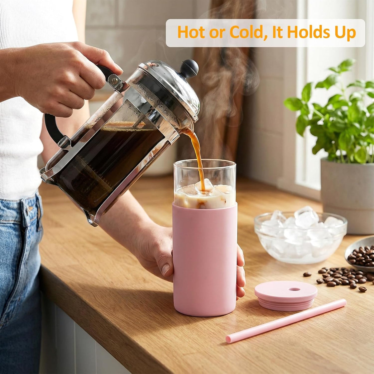 20 oz Glass Tumbler with Lids and Straws, Reusable Iced Coffee Cups with Silicone Lid & Protective Sleeve, Dishwasher Safe, BPA-Free Borosilicate Glass for Coffee, Iced Tea, Water & Smoothies