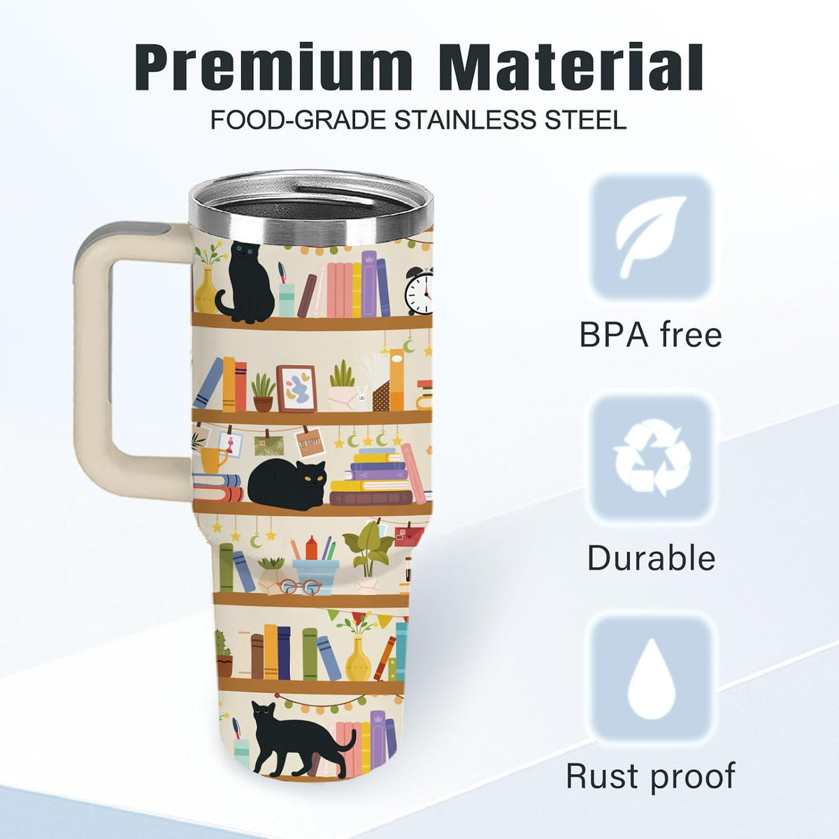 Funny Cat Coffee Mugs Fighting Cat Riding Dinosaur Dino Cups for Boys 40oz Cats T-Rex Travel Coffee Tumbler with Handle and Lids, Animal Cats Lovers Gifts for Women Men