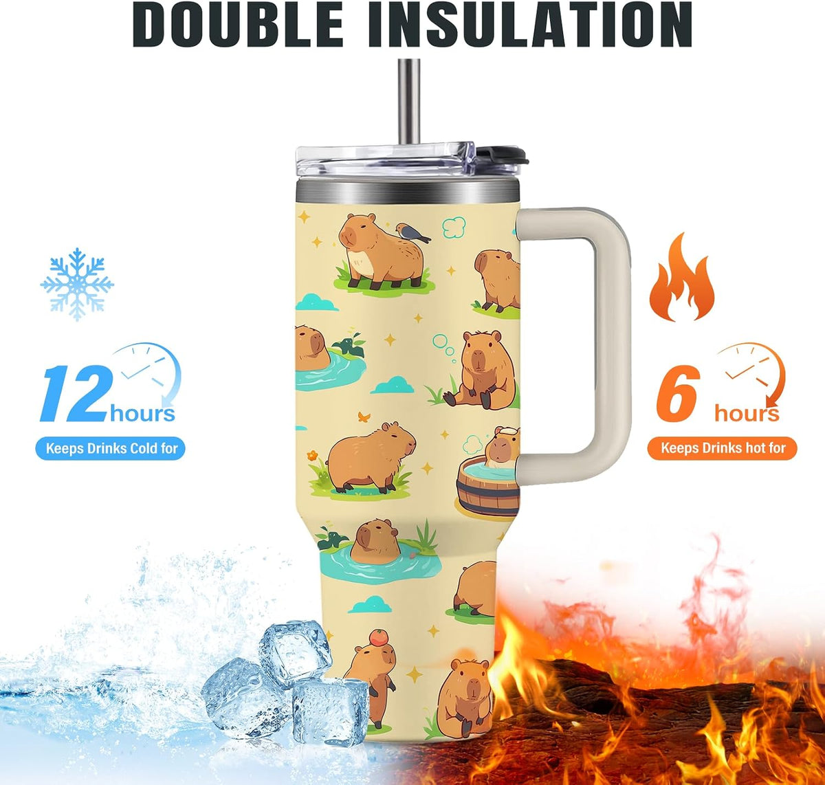 Funny Cat Coffee Mugs Fighting Cat Riding Dinosaur Dino Cups for Boys 40oz Cats T-Rex Travel Coffee Tumbler with Handle and Lids, Animal Cats Lovers Gifts for Women Men