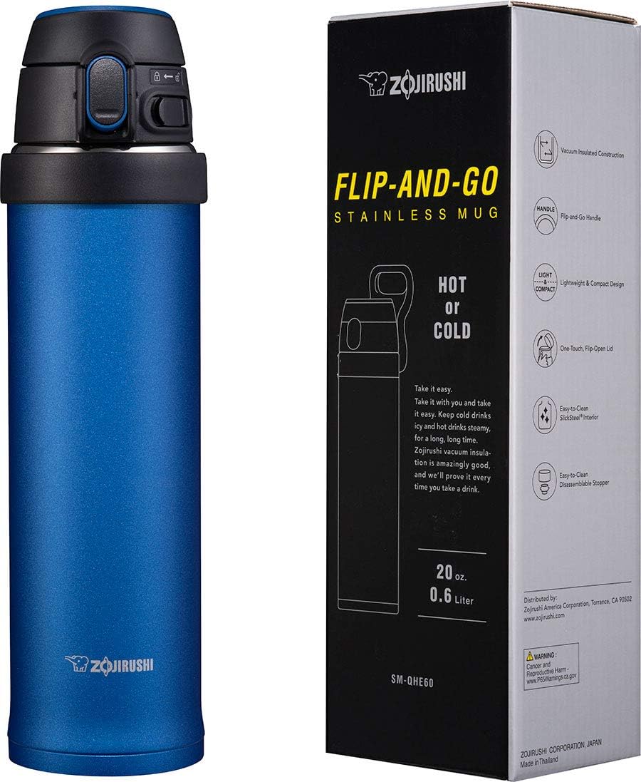 SM-QHE60GK, Flip-and-Go Stainless Mug, 20-Ounce, Teal