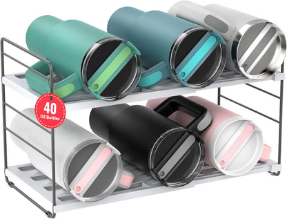 Expandable Water Bottle Organizer for Cabinet, 3 Tier Tumbler Organizer, Adjustable Bottle Holder, Kitchen Pantry Storage Rack