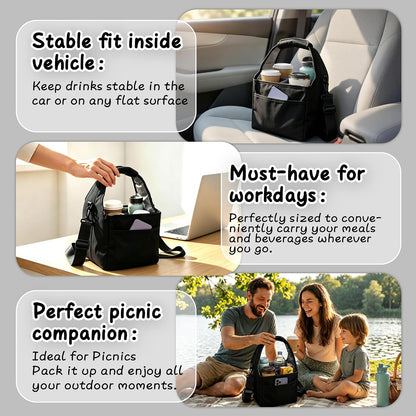 Drink Carrier Tote Bag with Handle Family Size 4 Compartment Water Bottle Holder with Adjustable Shoulder Strap & Removable Dividers Multiple Tumbler Caddy for Car,Delivery,Family Outings