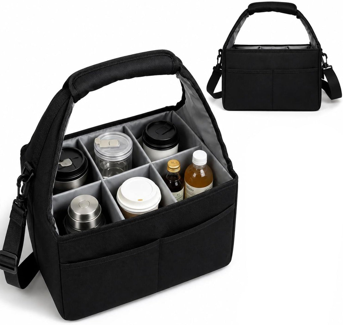 Drink Carrier Tote Bag with Handle Family Size 4 Compartment Water Bottle Holder with Adjustable Shoulder Strap & Removable Dividers Multiple Tumbler Caddy for Car,Delivery,Family Outings