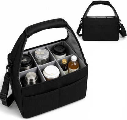 Drink Carrier Tote Bag with Handle Family Size 4 Compartment Water Bottle Holder with Adjustable Shoulder Strap & Removable Dividers Multiple Tumbler Caddy for Car,Delivery,Family Outings