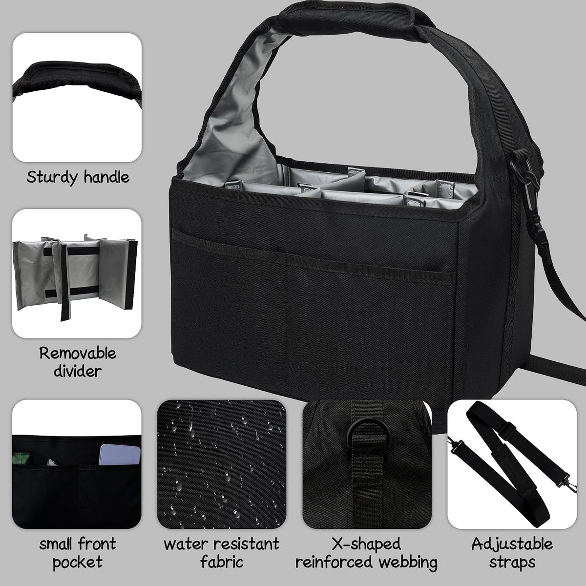 Drink Carrier Tote Bag with Handle Family Size 4 Compartment Water Bottle Holder with Adjustable Shoulder Strap & Removable Dividers Multiple Tumbler Caddy for Car,Delivery,Family Outings