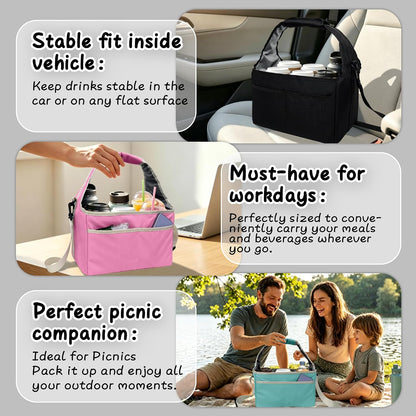 Drink Carrier Tote Bag with Handle Family Size 4 Compartment Water Bottle Holder with Adjustable Shoulder Strap & Removable Dividers Multiple Tumbler Caddy for Car,Delivery,Family Outings