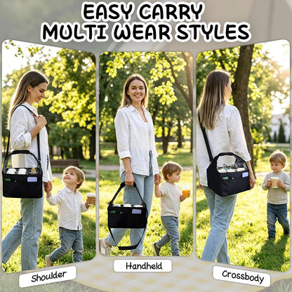 Drink Carrier Tote Bag with Handle Family Size 4 Compartment Water Bottle Holder with Adjustable Shoulder Strap & Removable Dividers Multiple Tumbler Caddy for Car,Delivery,Family Outings