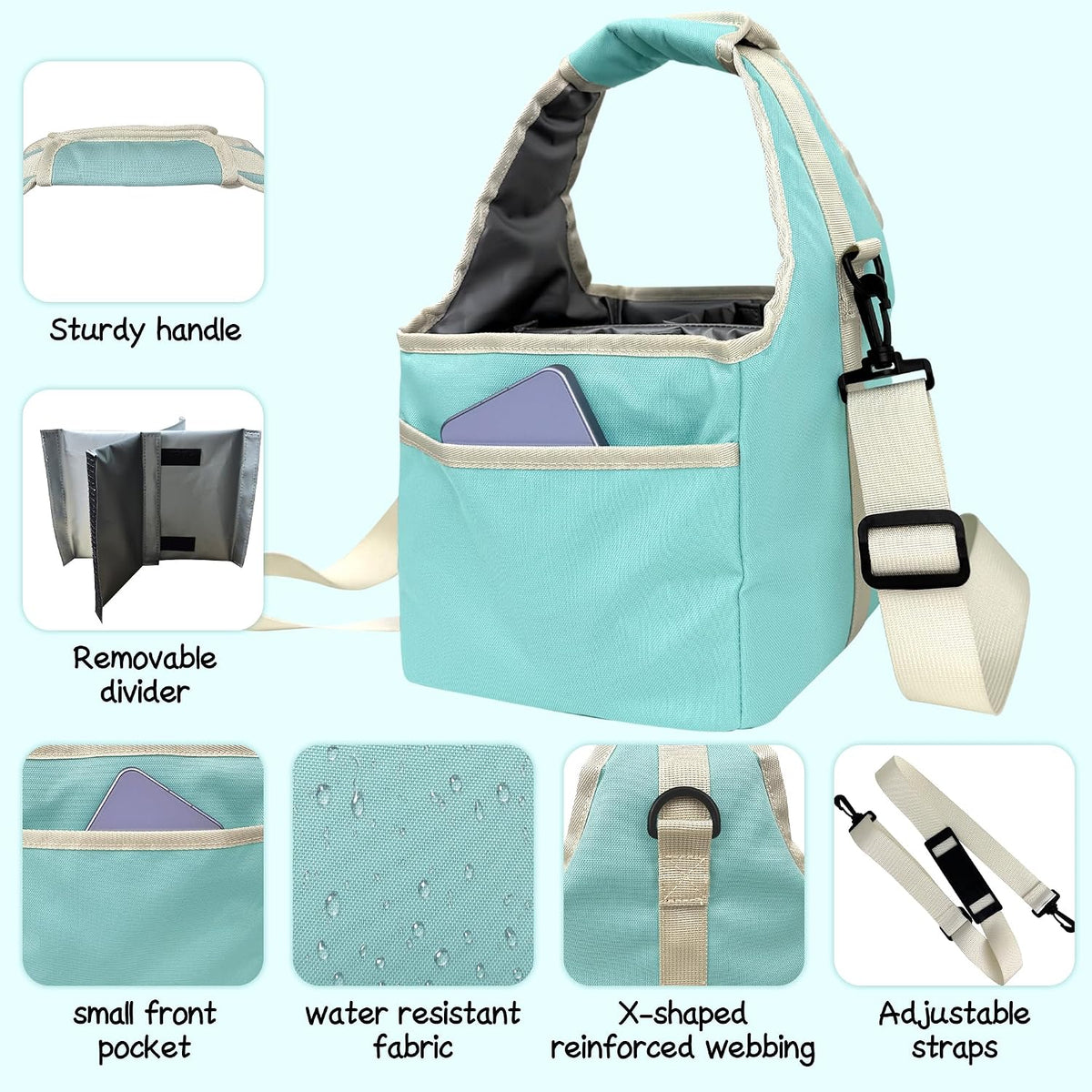 Drink Carrier Tote Bag with Handle Family Size 4 Compartment Water Bottle Holder with Adjustable Shoulder Strap & Removable Dividers Multiple Tumbler Caddy for Car,Delivery,Family Outings