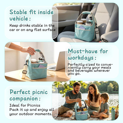 Drink Carrier Tote Bag with Handle Family Size 4 Compartment Water Bottle Holder with Adjustable Shoulder Strap & Removable Dividers Multiple Tumbler Caddy for Car,Delivery,Family Outings