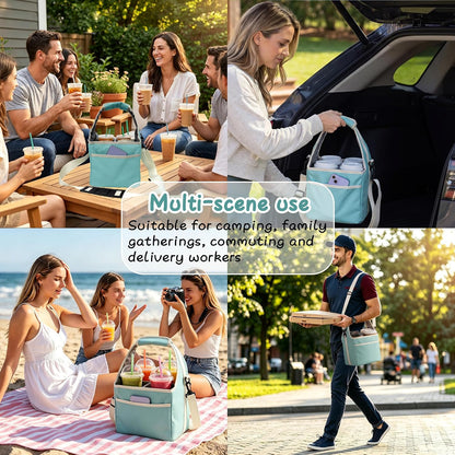 Drink Carrier Tote Bag with Handle Family Size 4 Compartment Water Bottle Holder with Adjustable Shoulder Strap & Removable Dividers Multiple Tumbler Caddy for Car,Delivery,Family Outings