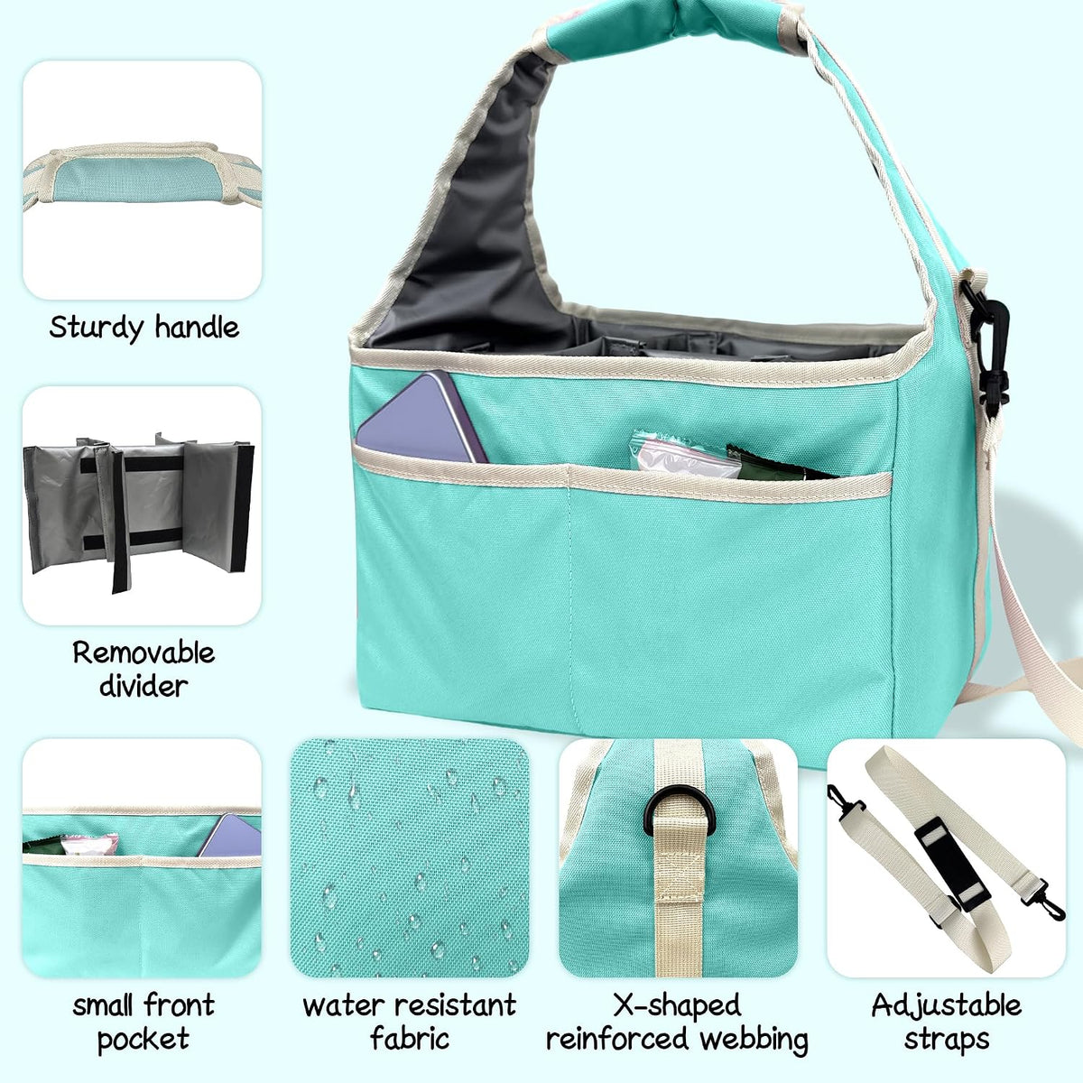 Drink Carrier Tote Bag with Handle Family Size 4 Compartment Water Bottle Holder with Adjustable Shoulder Strap & Removable Dividers Multiple Tumbler Caddy for Car,Delivery,Family Outings