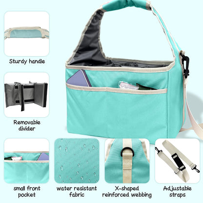 Drink Carrier Tote Bag with Handle Family Size 4 Compartment Water Bottle Holder with Adjustable Shoulder Strap & Removable Dividers Multiple Tumbler Caddy for Car,Delivery,Family Outings