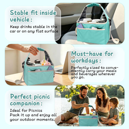 Drink Carrier Tote Bag with Handle Family Size 4 Compartment Water Bottle Holder with Adjustable Shoulder Strap & Removable Dividers Multiple Tumbler Caddy for Car,Delivery,Family Outings
