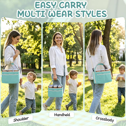 Drink Carrier Tote Bag with Handle Family Size 4 Compartment Water Bottle Holder with Adjustable Shoulder Strap & Removable Dividers Multiple Tumbler Caddy for Car,Delivery,Family Outings