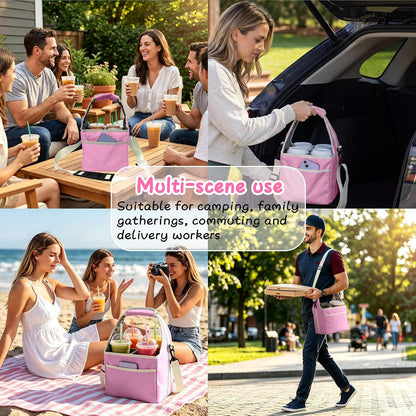Drink Carrier Tote Bag with Handle Family Size 4 Compartment Water Bottle Holder with Adjustable Shoulder Strap & Removable Dividers Multiple Tumbler Caddy for Car,Delivery,Family Outings