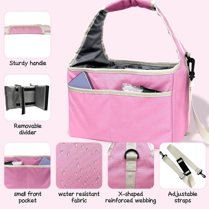 Drink Carrier Tote Bag with Handle Family Size 4 Compartment Water Bottle Holder with Adjustable Shoulder Strap & Removable Dividers Multiple Tumbler Caddy for Car,Delivery,Family Outings