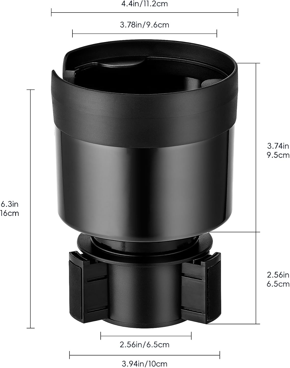 Car Cup Holder Expander with Adjustable Base, Cup Holder Insert for Car Compatible with Most 32/40 Oz Water Bottles 12 oz/24 oz Coffee Mugs Tumblers 3.4 to 3.78 in Diameter, 1 Pack Black