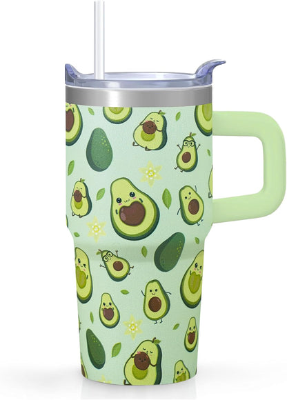 20oz Elegant Tulip Floral Insulated Tumbler with Handle, Premium Stainless Steel Water Bottle with Rotating Lid Straw, Romantic Garden Gift for Women Girls Birthday Christmas Back to School