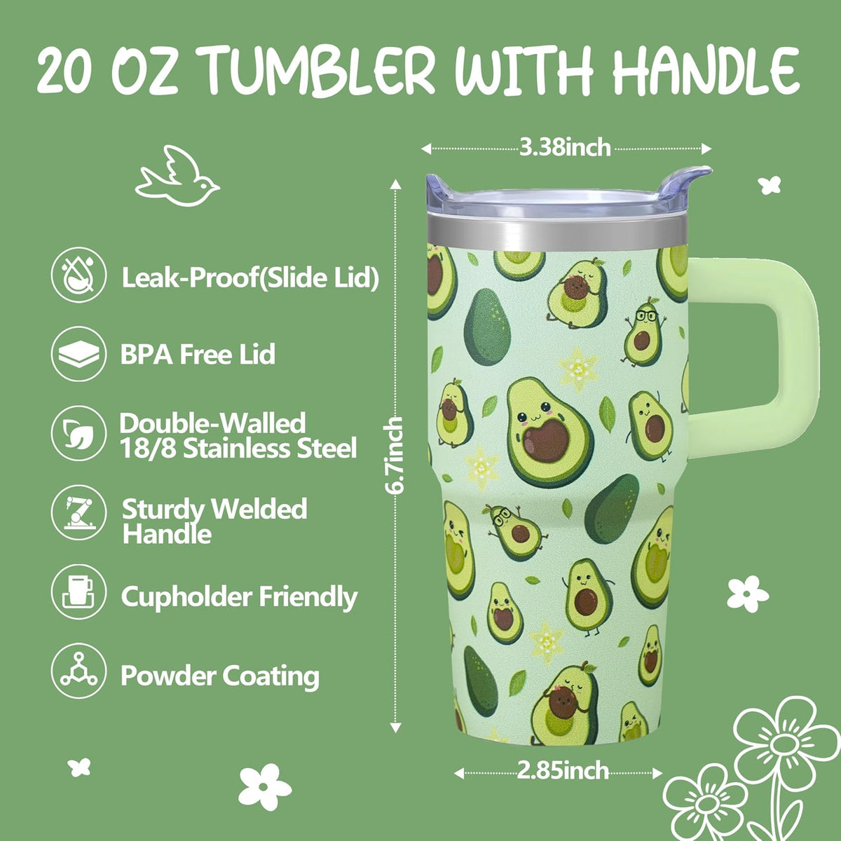 20oz Elegant Tulip Floral Insulated Tumbler with Handle, Premium Stainless Steel Water Bottle with Rotating Lid Straw, Romantic Garden Gift for Women Girls Birthday Christmas Back to School