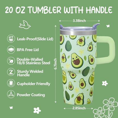 20oz Elegant Tulip Floral Insulated Tumbler with Handle, Premium Stainless Steel Water Bottle with Rotating Lid Straw, Romantic Garden Gift for Women Girls Birthday Christmas Back to School