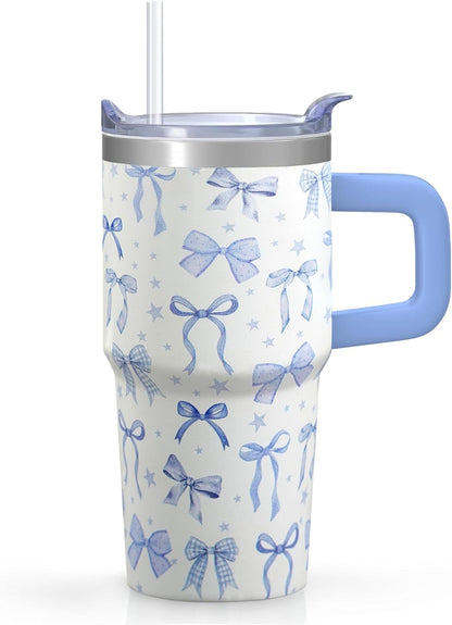 20oz Elegant Tulip Floral Insulated Tumbler with Handle, Premium Stainless Steel Water Bottle with Rotating Lid Straw, Romantic Garden Gift for Women Girls Birthday Christmas Back to School