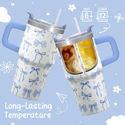 20oz Elegant Tulip Floral Insulated Tumbler with Handle, Premium Stainless Steel Water Bottle with Rotating Lid Straw, Romantic Garden Gift for Women Girls Birthday Christmas Back to School