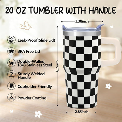 20oz Elegant Tulip Floral Insulated Tumbler with Handle, Premium Stainless Steel Water Bottle with Rotating Lid Straw, Romantic Garden Gift for Women Girls Birthday Christmas Back to School