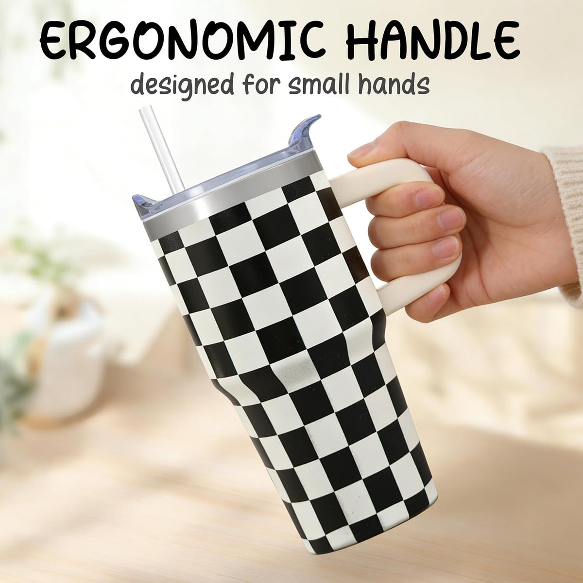 20oz Elegant Tulip Floral Insulated Tumbler with Handle, Premium Stainless Steel Water Bottle with Rotating Lid Straw, Romantic Garden Gift for Women Girls Birthday Christmas Back to School
