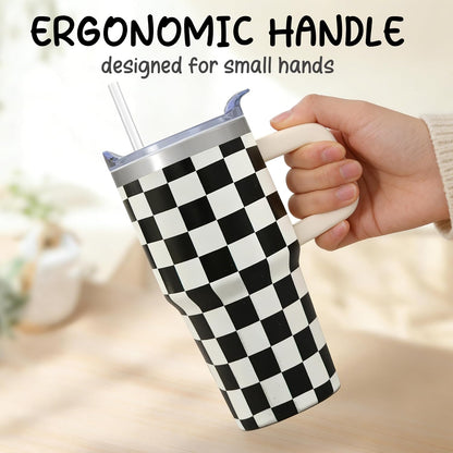 20oz Elegant Tulip Floral Insulated Tumbler with Handle, Premium Stainless Steel Water Bottle with Rotating Lid Straw, Romantic Garden Gift for Women Girls Birthday Christmas Back to School