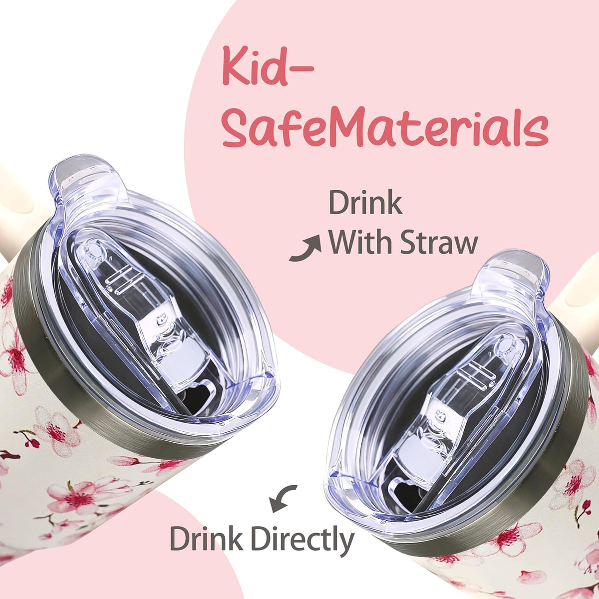 20oz Elegant Tulip Floral Insulated Tumbler with Handle, Premium Stainless Steel Water Bottle with Rotating Lid Straw, Romantic Garden Gift for Women Girls Birthday Christmas Back to School