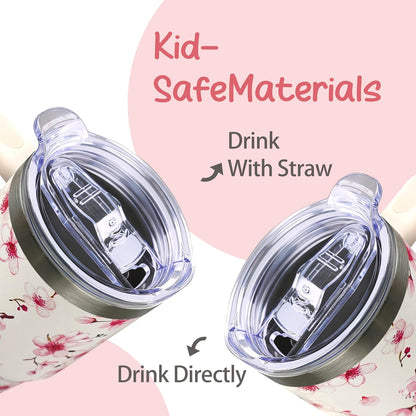 20oz Elegant Tulip Floral Insulated Tumbler with Handle, Premium Stainless Steel Water Bottle with Rotating Lid Straw, Romantic Garden Gift for Women Girls Birthday Christmas Back to School