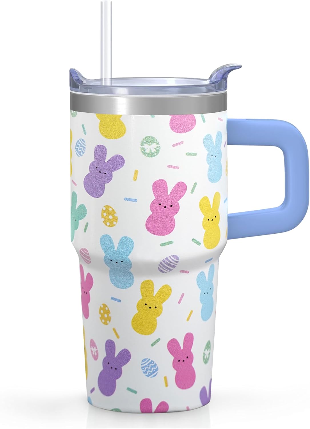 20oz Elegant Tulip Floral Insulated Tumbler with Handle, Premium Stainless Steel Water Bottle with Rotating Lid Straw, Romantic Garden Gift for Women Girls Birthday Christmas Back to School