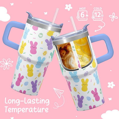20oz Elegant Tulip Floral Insulated Tumbler with Handle, Premium Stainless Steel Water Bottle with Rotating Lid Straw, Romantic Garden Gift for Women Girls Birthday Christmas Back to School