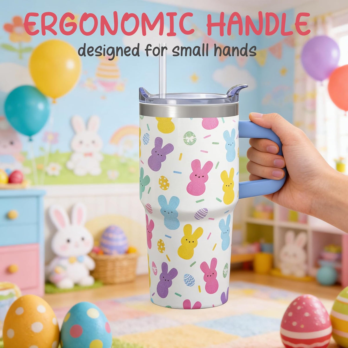 20oz Elegant Tulip Floral Insulated Tumbler with Handle, Premium Stainless Steel Water Bottle with Rotating Lid Straw, Romantic Garden Gift for Women Girls Birthday Christmas Back to School