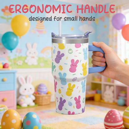 20oz Elegant Tulip Floral Insulated Tumbler with Handle, Premium Stainless Steel Water Bottle with Rotating Lid Straw, Romantic Garden Gift for Women Girls Birthday Christmas Back to School
