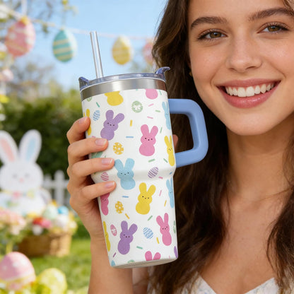 20oz Elegant Tulip Floral Insulated Tumbler with Handle, Premium Stainless Steel Water Bottle with Rotating Lid Straw, Romantic Garden Gift for Women Girls Birthday Christmas Back to School