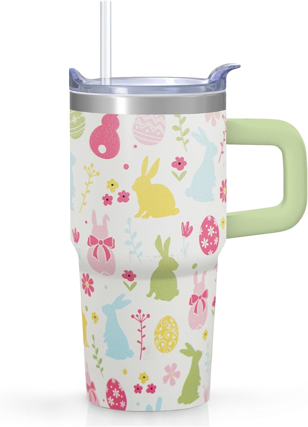 20oz Elegant Tulip Floral Insulated Tumbler with Handle, Premium Stainless Steel Water Bottle with Rotating Lid Straw, Romantic Garden Gift for Women Girls Birthday Christmas Back to School