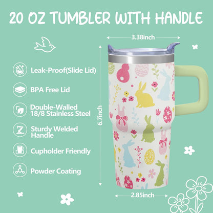 20oz Elegant Tulip Floral Insulated Tumbler with Handle, Premium Stainless Steel Water Bottle with Rotating Lid Straw, Romantic Garden Gift for Women Girls Birthday Christmas Back to School