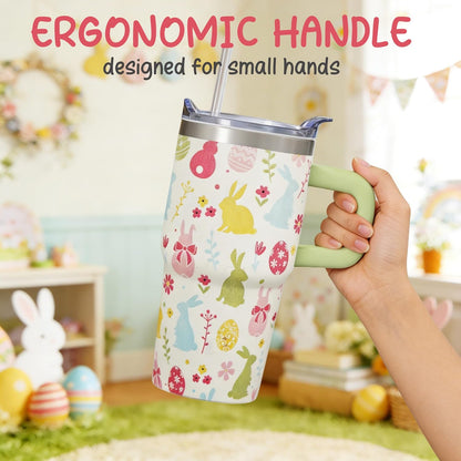 20oz Elegant Tulip Floral Insulated Tumbler with Handle, Premium Stainless Steel Water Bottle with Rotating Lid Straw, Romantic Garden Gift for Women Girls Birthday Christmas Back to School