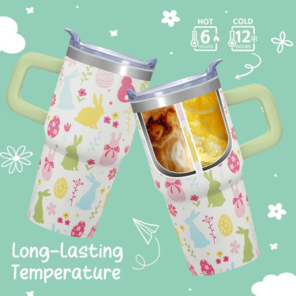20oz Elegant Tulip Floral Insulated Tumbler with Handle, Premium Stainless Steel Water Bottle with Rotating Lid Straw, Romantic Garden Gift for Women Girls Birthday Christmas Back to School