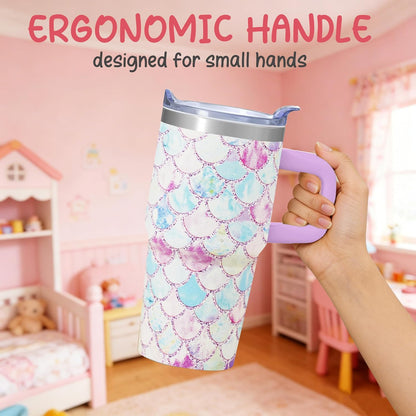 20oz Elegant Tulip Floral Insulated Tumbler with Handle, Premium Stainless Steel Water Bottle with Rotating Lid Straw, Romantic Garden Gift for Women Girls Birthday Christmas Back to School