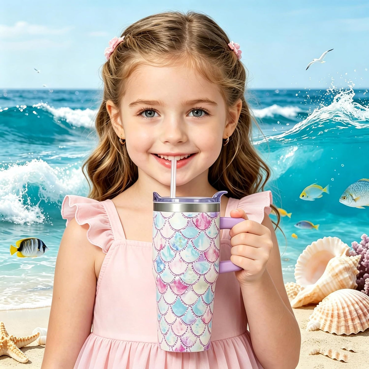 20oz Elegant Tulip Floral Insulated Tumbler with Handle, Premium Stainless Steel Water Bottle with Rotating Lid Straw, Romantic Garden Gift for Women Girls Birthday Christmas Back to School