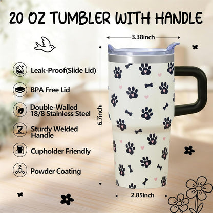 20oz Elegant Tulip Floral Insulated Tumbler with Handle, Premium Stainless Steel Water Bottle with Rotating Lid Straw, Romantic Garden Gift for Women Girls Birthday Christmas Back to School