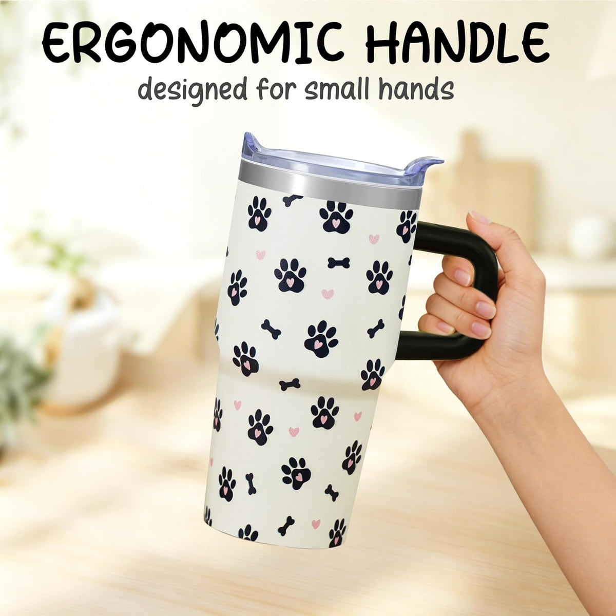 20oz Elegant Tulip Floral Insulated Tumbler with Handle, Premium Stainless Steel Water Bottle with Rotating Lid Straw, Romantic Garden Gift for Women Girls Birthday Christmas Back to School