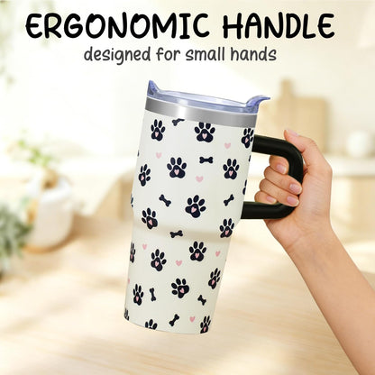 20oz Elegant Tulip Floral Insulated Tumbler with Handle, Premium Stainless Steel Water Bottle with Rotating Lid Straw, Romantic Garden Gift for Women Girls Birthday Christmas Back to School