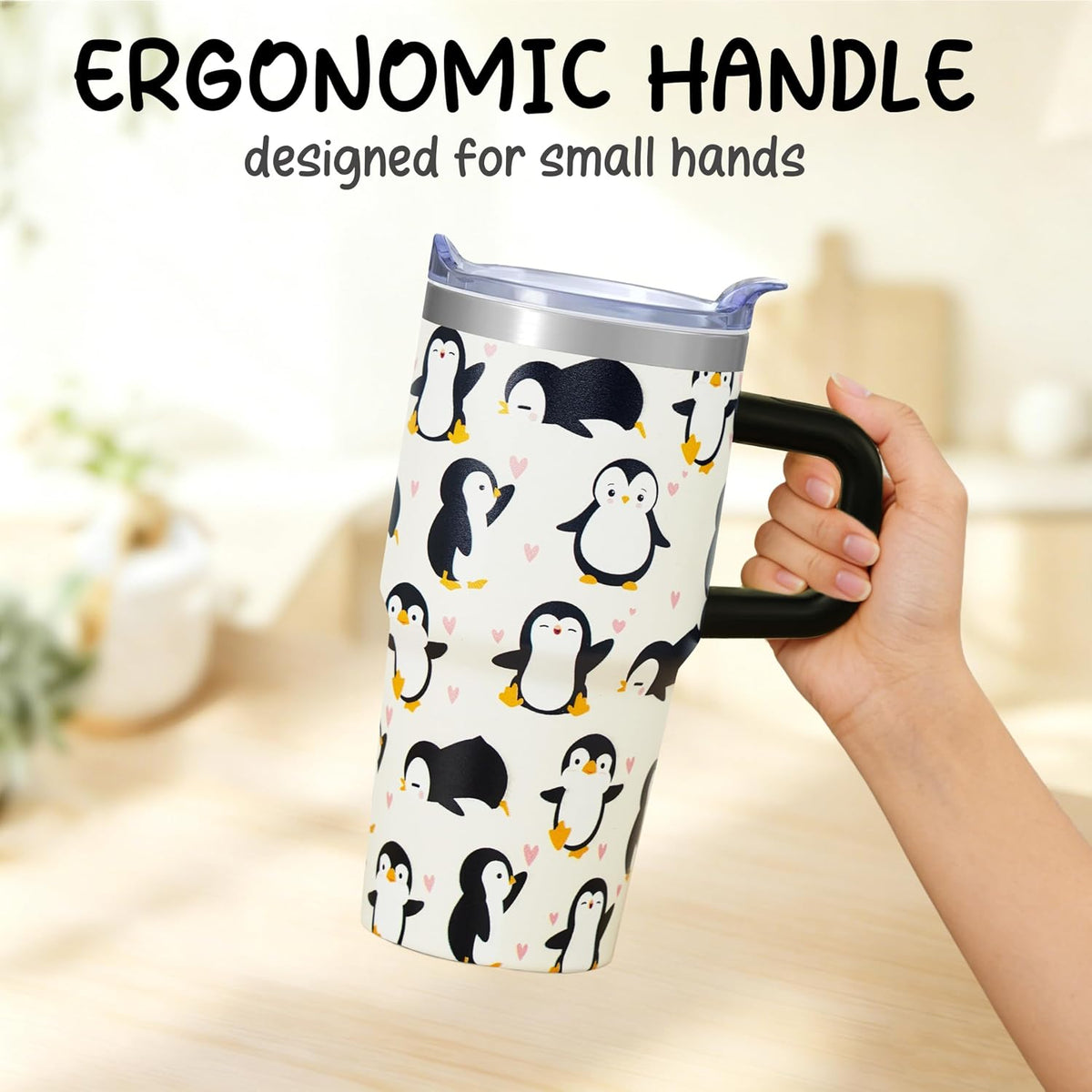 20oz Elegant Tulip Floral Insulated Tumbler with Handle, Premium Stainless Steel Water Bottle with Rotating Lid Straw, Romantic Garden Gift for Women Girls Birthday Christmas Back to School