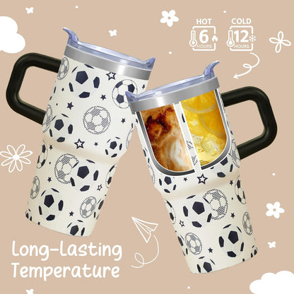 20oz Elegant Tulip Floral Insulated Tumbler with Handle, Premium Stainless Steel Water Bottle with Rotating Lid Straw, Romantic Garden Gift for Women Girls Birthday Christmas Back to School