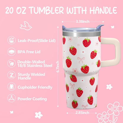 20oz Elegant Tulip Floral Insulated Tumbler with Handle, Premium Stainless Steel Water Bottle with Rotating Lid Straw, Romantic Garden Gift for Women Girls Birthday Christmas Back to School