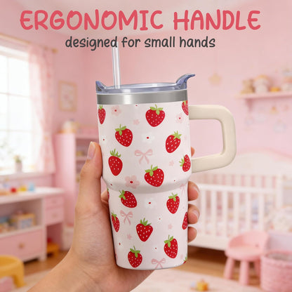 20oz Elegant Tulip Floral Insulated Tumbler with Handle, Premium Stainless Steel Water Bottle with Rotating Lid Straw, Romantic Garden Gift for Women Girls Birthday Christmas Back to School