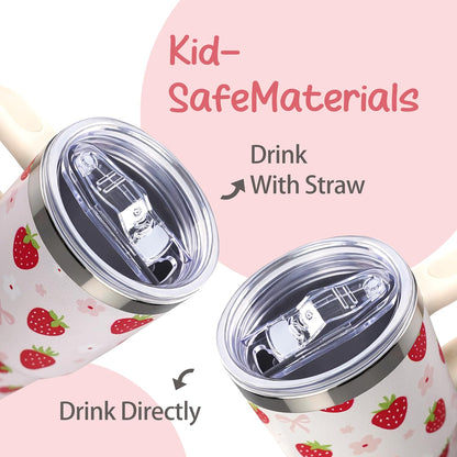 20oz Elegant Tulip Floral Insulated Tumbler with Handle, Premium Stainless Steel Water Bottle with Rotating Lid Straw, Romantic Garden Gift for Women Girls Birthday Christmas Back to School